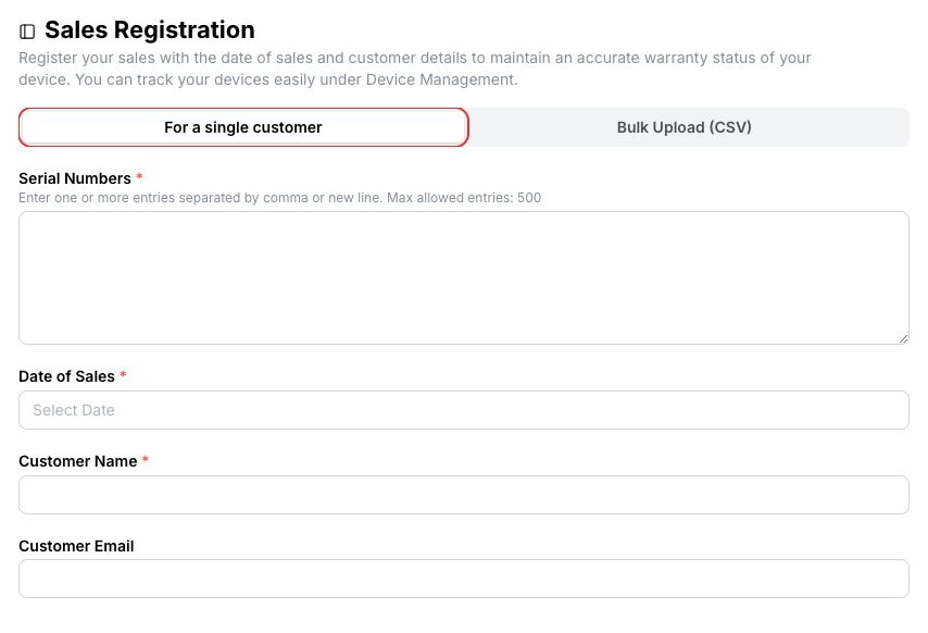 Registering a sale for a single customer
