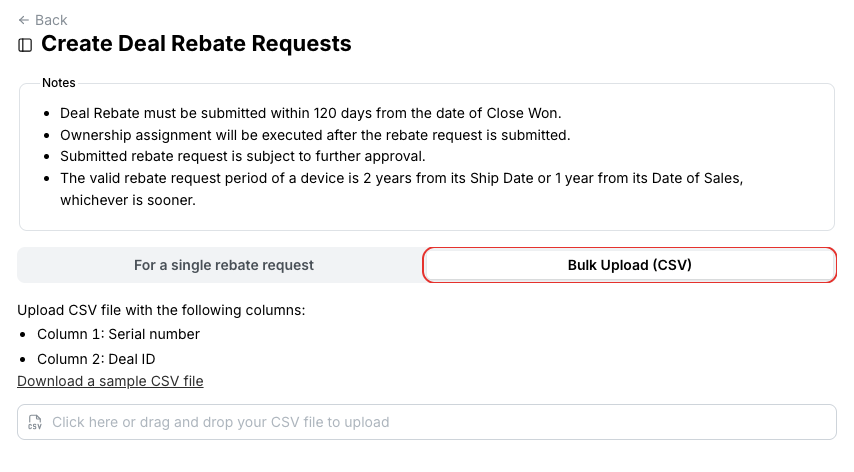 Bulk rebate requests from CSV