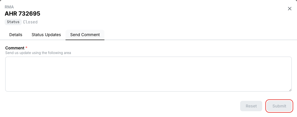 Sending a comment to the RMA team
