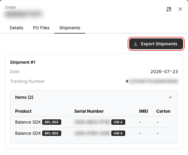 The Shipments tab