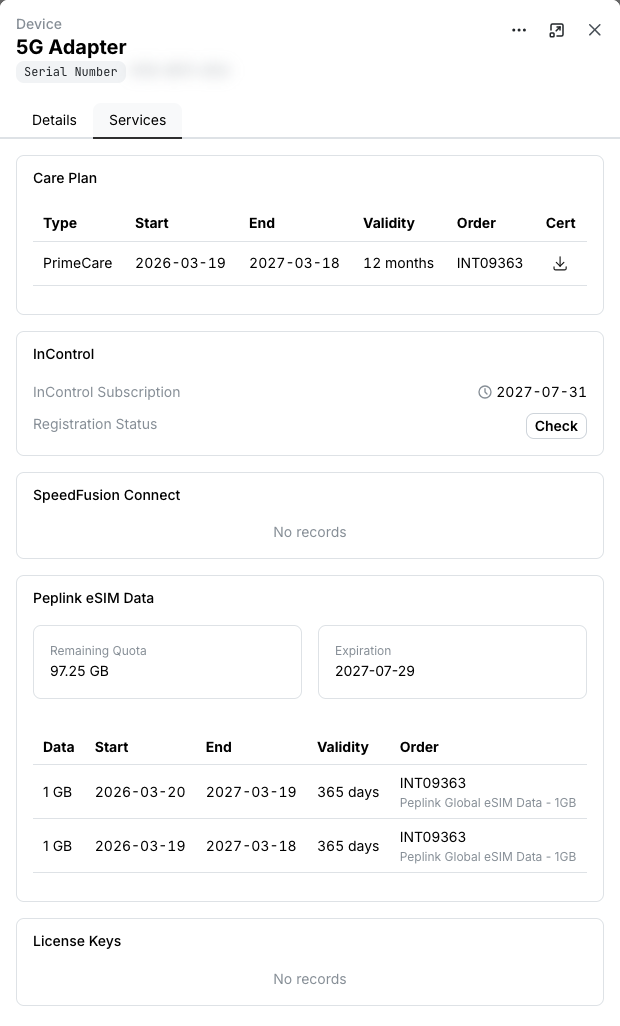 Services attached to a device